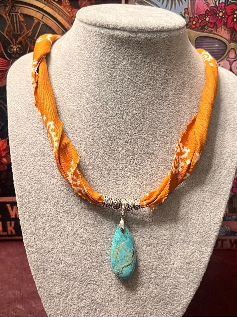 Southwestern, Country Western ‘Dandelion’ Boho Bandana Scarf Necklace